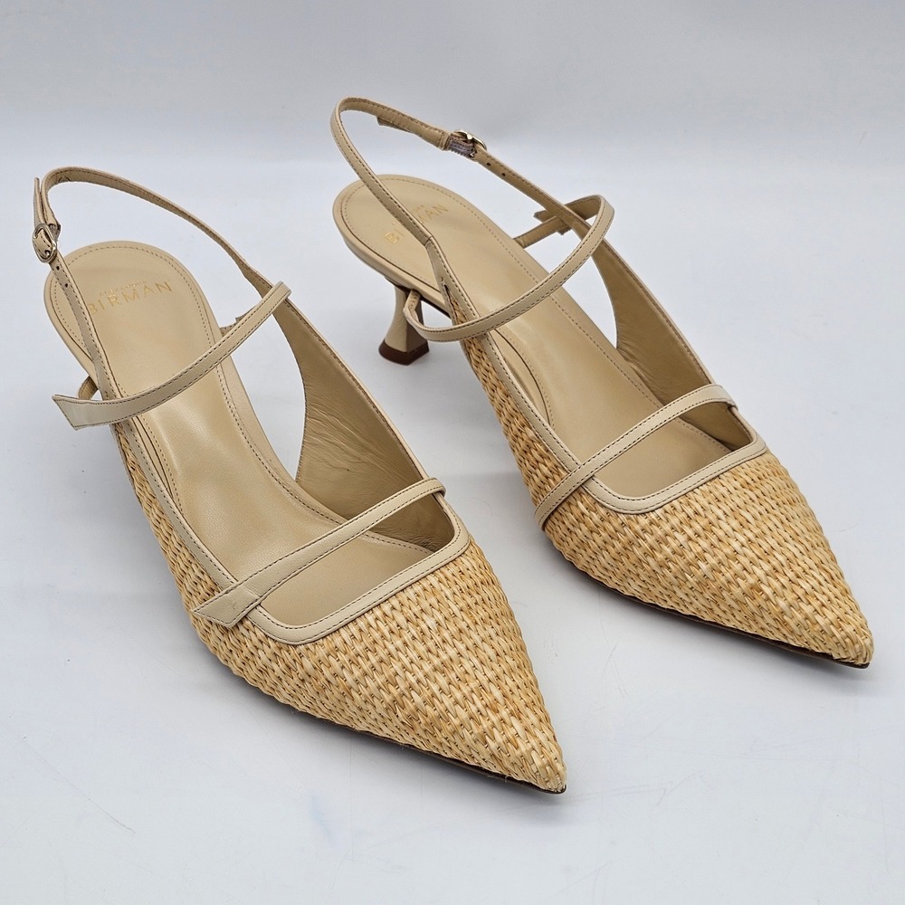 Alexandre Birman Tita 60 Raffia EU41 U.S 11 Creamy Nappa Leather Slingback Pumps